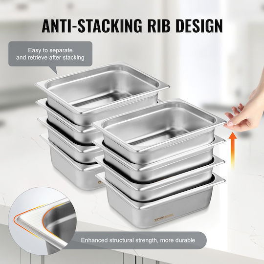 Vevor 8 Pack 1/2 Size Hotel Pans Tabletop Steam Pan Stainless Steel Deep Lid 4