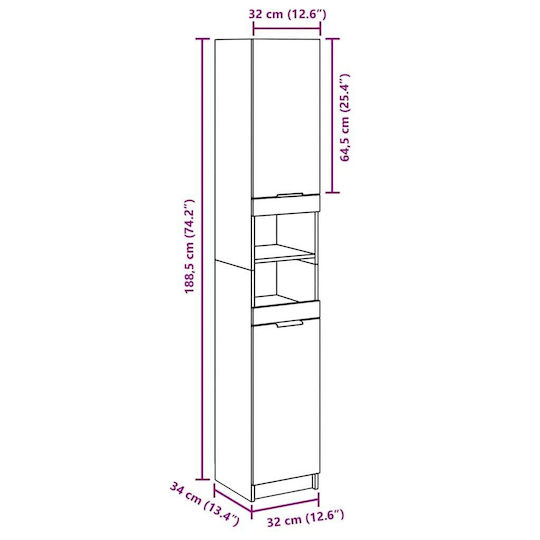 vidaXL Στήλη Μπάνιου Δαπέδου Μ32xΒ34xΥ188.5cm Καφέ