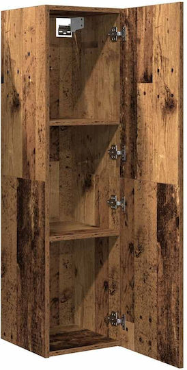 Wall-Mounted Living Room Display Cabinet Made of Brown Particle Board with LED Lighting 30.5x30x110 cm