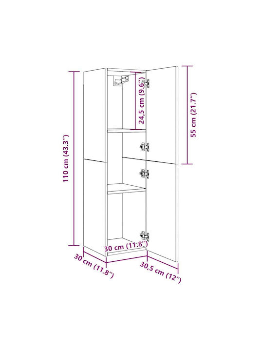 Hanging Living Room Cabinet made of Particle Board with Lighting Brown 30.5x30x110cm