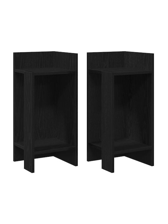 Rectangular Side Table Wooden Black Velvet-Black Metal 2pcs L25.5xW27xH60cm.