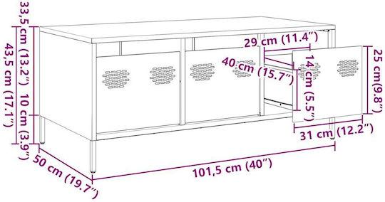 Rectangular Central Metal Coffee Table with Drawers Yellow Mustard M101.5xD50xH43.5cm