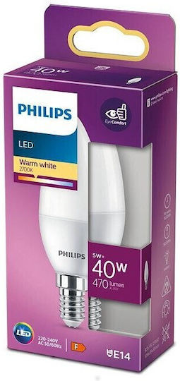 Philips LED Крушка 40W за Цокъл E14 и Форма B35 Топло бяло 470лм