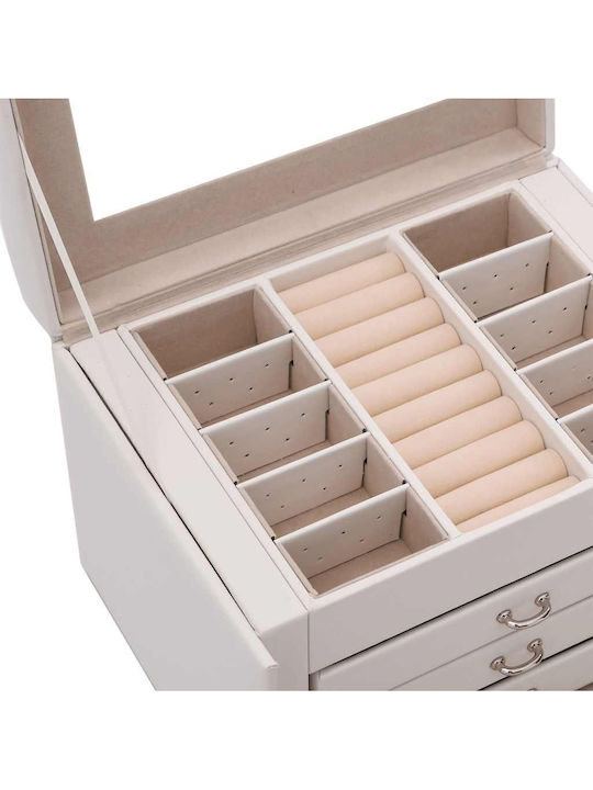 vidaXL Travel Jewellery Box Velvet with Mirror White 22.5x17.5x16.5cm