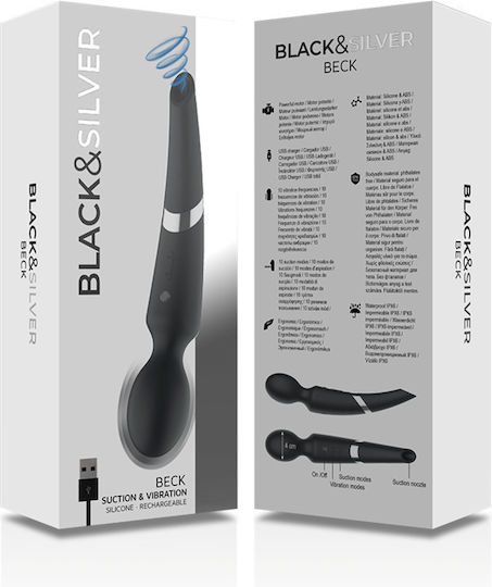 Masajator din silicon reîncărcabil Black&Silver Beck cu funcție de aspirație, negru