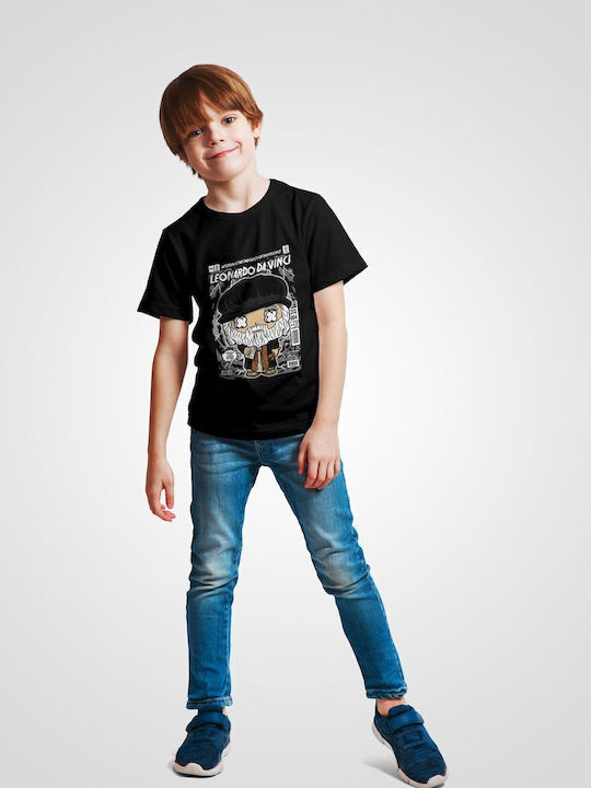 Παιδικό T-shirt Black Leonardo Da Vinci