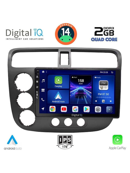 Digital IQ Автомобилна Аудио Система за Honda Граждански 2001-2006 (Блутут/USB/AUX/WiFi/GPS/Apple-Carplay/Android-Auto) с Тъчскрийн 9"