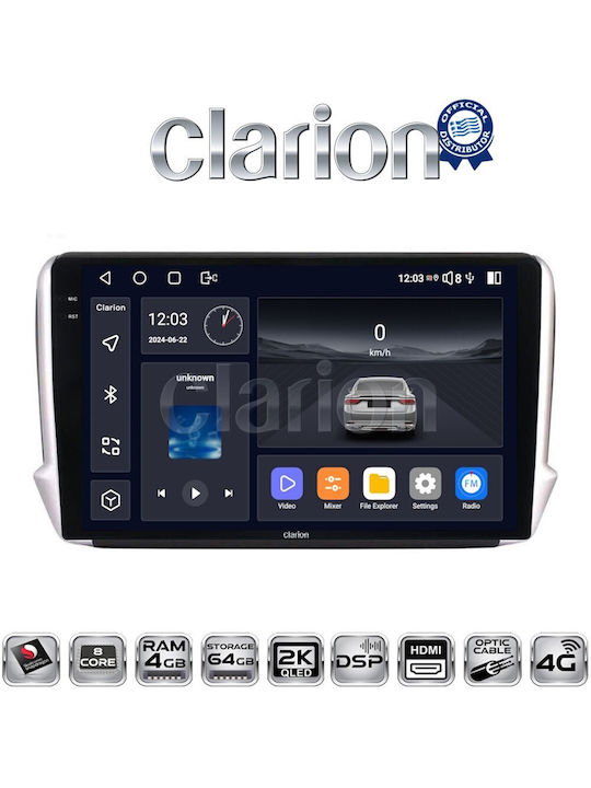 Clarion Car Audio System for Peugeot 208 2012 Bluetooth USB Wi-Fi GPS Apple CarPlay Android Auto with 10 Inch Touch Screen