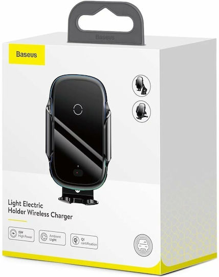 Baseus Light Electric Βάση Κινητού Αυτοκινήτου 4.7" - 6.5" με Ρυθμιζόμενα Άγκιστρα και Ασύρματη Φόρτιση Μαύρη