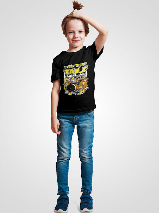 Kinder-T-Shirt Black Sonic Tails Flugzeug