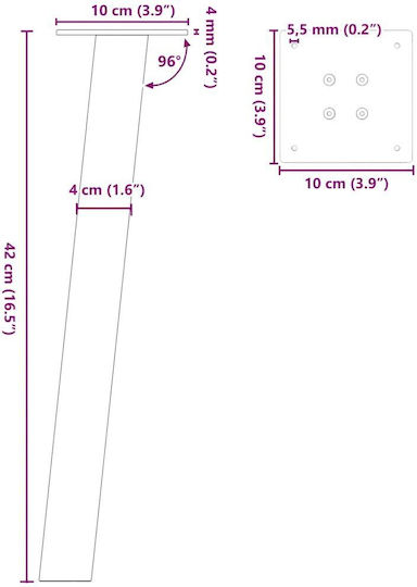 Kaffeetischbeine 4 Stk. Anthrazit 42 cm Stahl Anthrazit