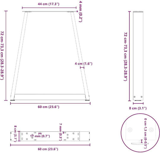 vidaXL Metallic Furniture Leg 2 Pieces Suitable for Table / Coffee Table / Office 60x72cm Black