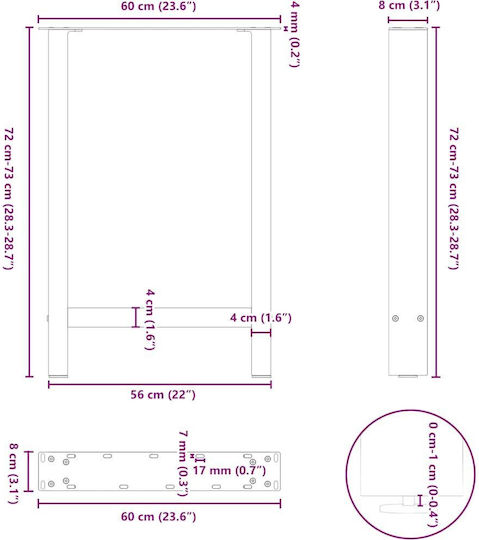 vidaXL Metallic Furniture Leg 2 Pieces Suitable for Table / Coffee Table / Office 60x72cm Anthracite
