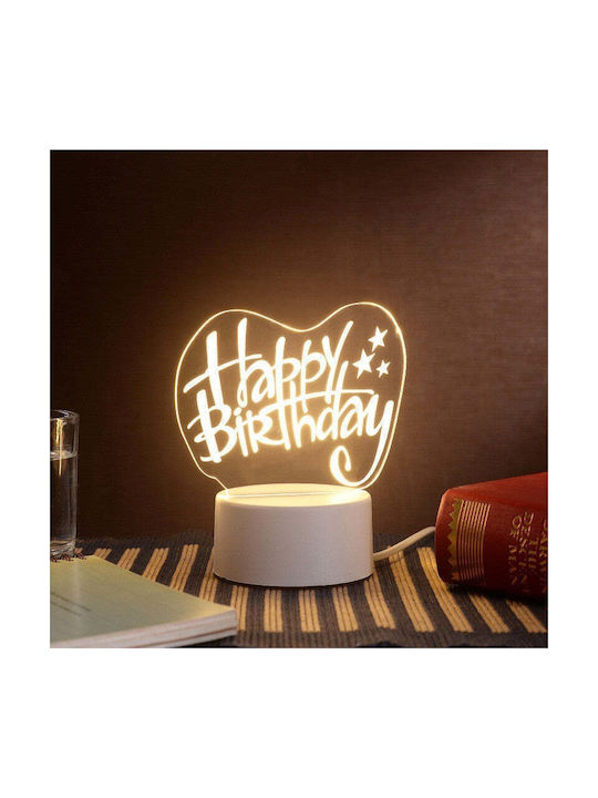 Happy Birthday Декоративна Лампа 3D илюзия Бял