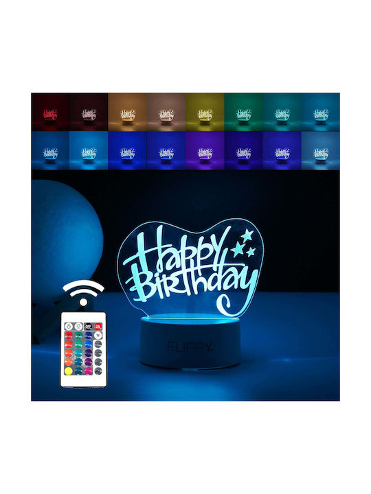 Happy Birthday Декоративна Лампа 3D илюзия Бял