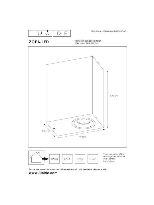 Lucide Lightning Zora Spot de exterior montat pe perete GU10 IP44