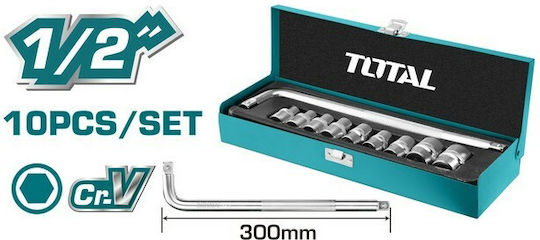 Total Nüsse Sechskant mit Vierkant-Antrieb 1/2" Set 9Stück