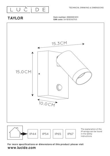 Lucide Lightning Taylor Стенно Външно Спот Осветление GU10 IP54