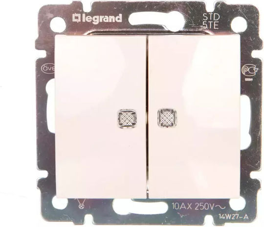 Legrand Valena 13 Recessed Wall Switch Double Without Frame Ivory