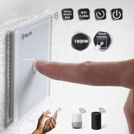 Tellur Comutator De Perete Electric Tactil Wi-Fi Comenzi Sens Unic Cu Ramă Albă