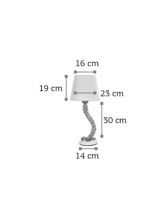 Inlight 3433 Vintage Tischlampe aus Seil für Fassung E27 mit Weiß Schirm und Basis