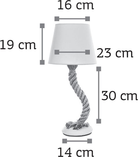 Inlight 3433 Vintage Table Lamp from Rope for Socket E27 with White Shade and Base