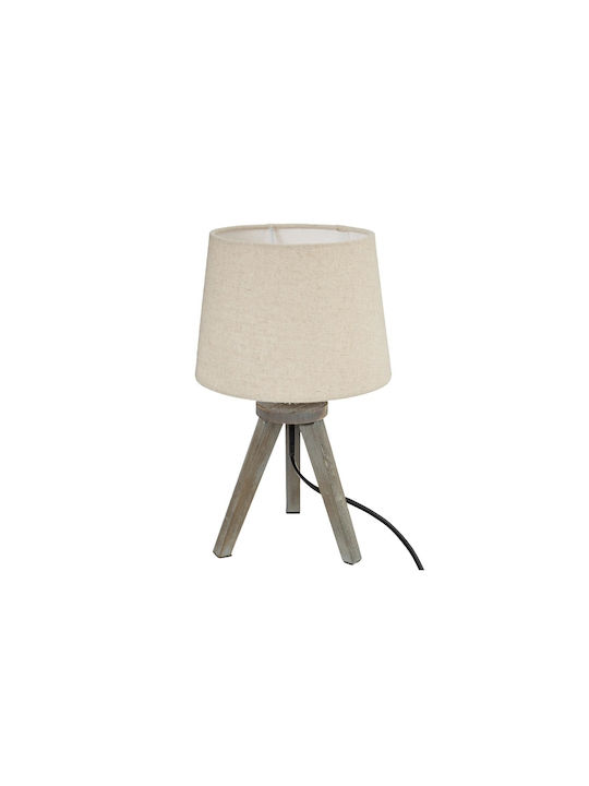 Atmosphera Trip Wooden Table Lamp for E14 Fitting with Beige Shade and Brown Base