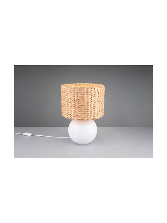 Trio Lighting Ceramic Table Lamp for E27 Socket with Beige Shade and White Base
