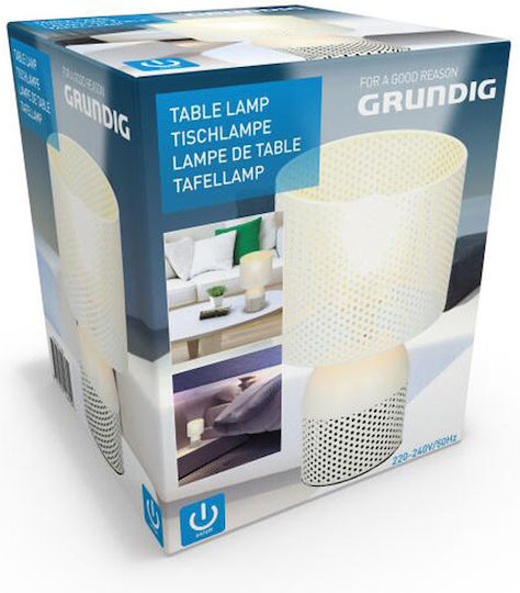 Grundig Metall Tischlampe für Fassung E27 mit Weiß Schirm und Basis