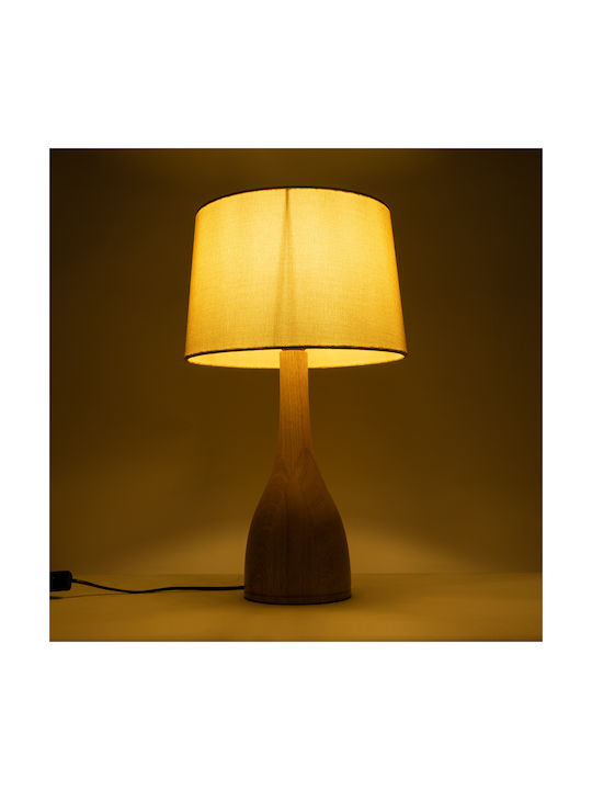 GloboStar Holz Tischlampe für Fassung E27 mit Beige Schirm und Basis