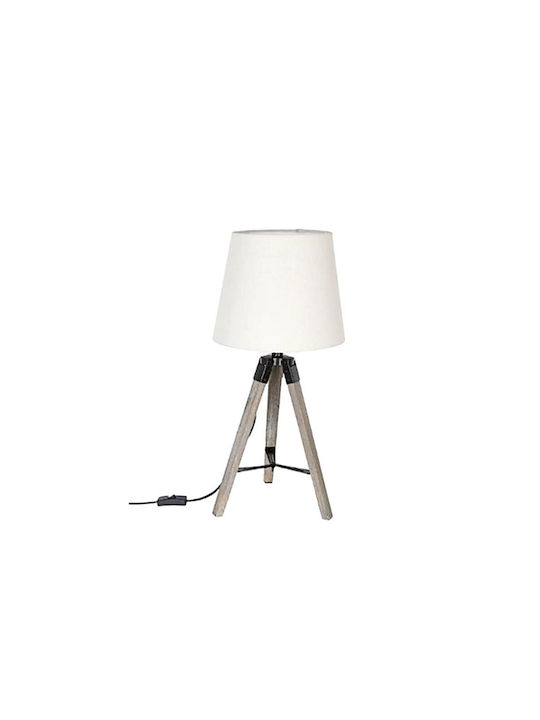 Atmosphera Runo Wooden Table Lamp for E27 Socket with White Shade and Gray Base