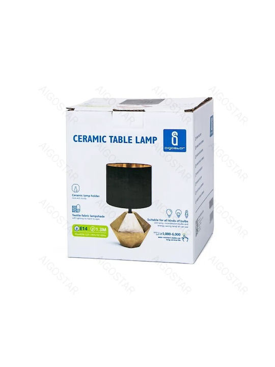 ForHome Ceramic Table Lamp for Socket E14 with Black Shade and Gold Base