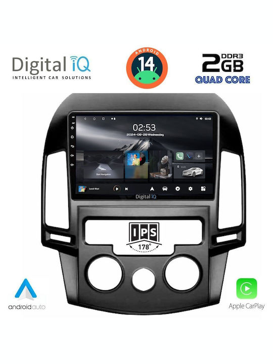 Digital IQ Car-Audiosystem für Hyundai i30 2007-2012 mit A/C (Bluetooth/USB/AUX/WiFi/GPS/Apple-Carplay/Android-Auto) mit Touchscreen 9"