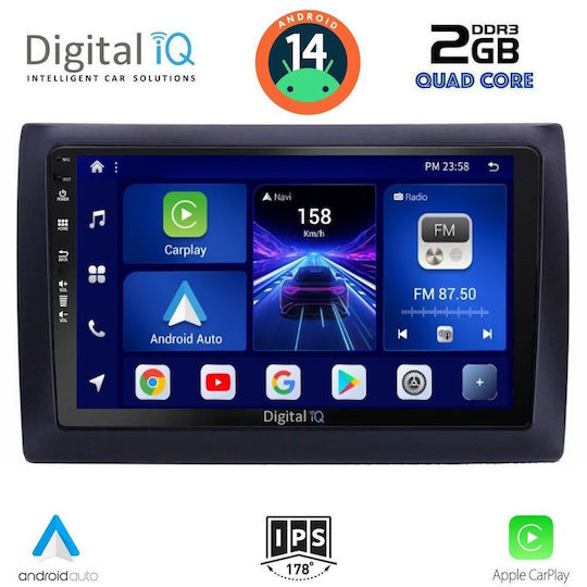 Digital IQ Auto-Audiosystem für Fiat Stil 2001-2007 (Bluetooth/USB/AUX/WiFi/GPS/Apple-Carplay/Android-Auto) mit Touchscreen 9"