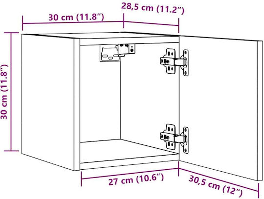 Hängeschrank fürs Wohnzimmer aus Spanplatte Braun 30,5 x 30 x 30 cm