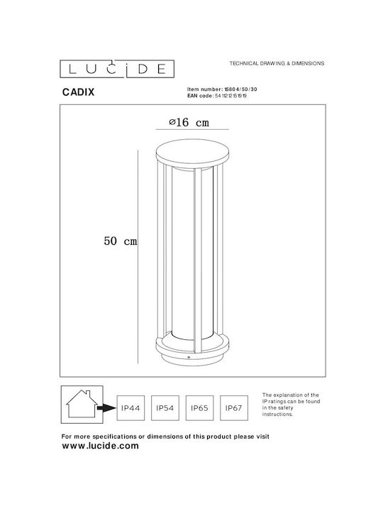 Lucide Lightning Φωτιστικό Κολωνάκι Εξωτερικού Χώρου 15W IP65 για Ντουί E27 Μαύρο