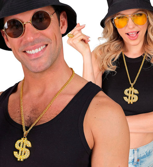 Accessory Necklace Gold Chain Dollar with Rhinestones 65 cm