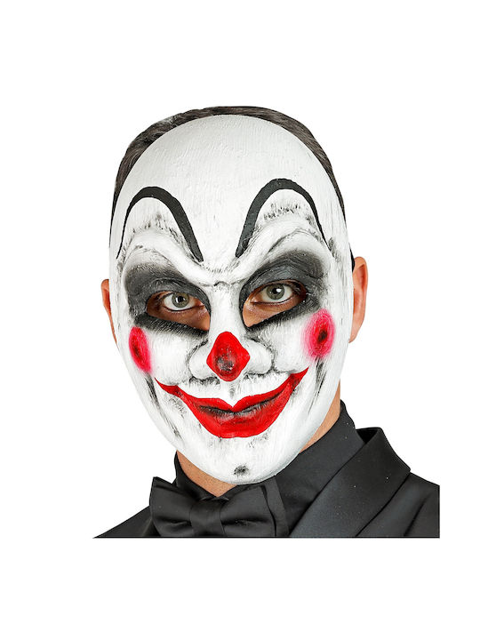 Μασκα Creepy Clown Λευκη Μαυρη Κοκκινο Χαμογελο Premium