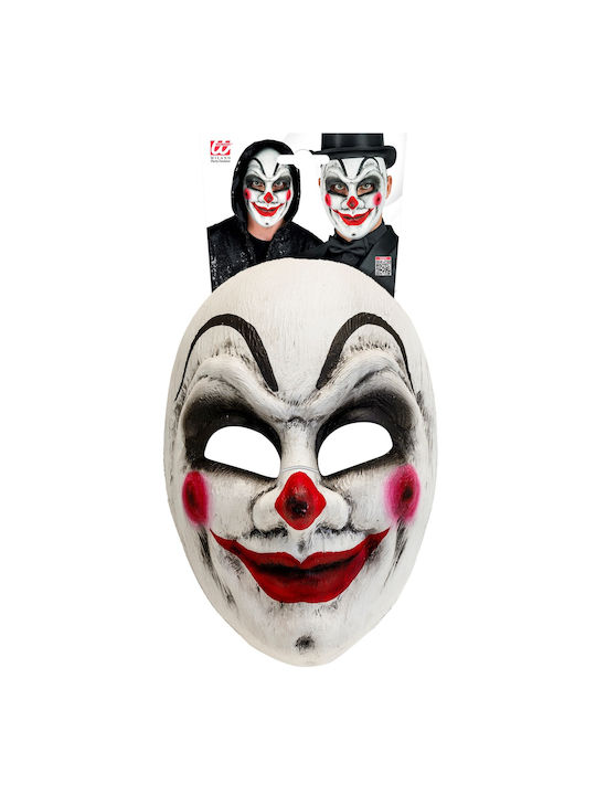 Μασκα Creepy Clown Λευκη Μαυρη Κοκκινο Χαμογελο Premium