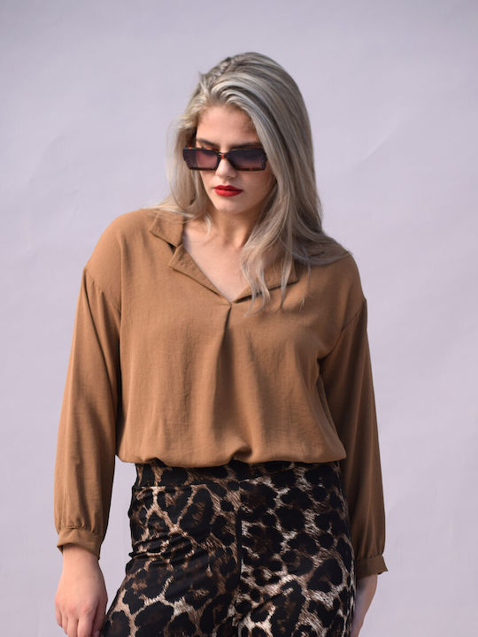 Dress Up Women's Long Sleeve Shirt Light Brown