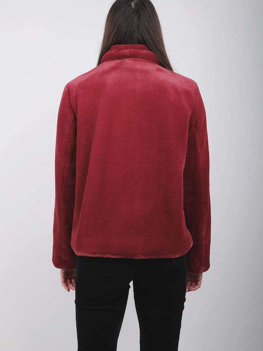 Women's Red Coat with Fur Details