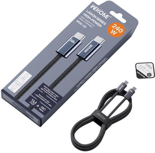 WK Braided USB 2.0 Cable USB-C male - USB-C 240W PD Μαύρο 1m
