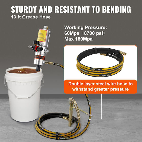 Vevor Grease Pump Pressure Ratio 50:1 Air-Operated Grease Pump 13-Foot High-Pressure Hose Grease Gun Pneumatic Grease Pump Portable Lubrication Grease Pump 360° Rotating Grease Head