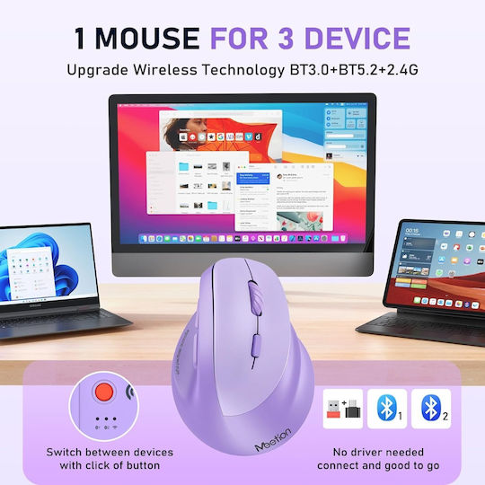 Meetion MT-BTM010R Wireless Ergonomic Mouse Purple