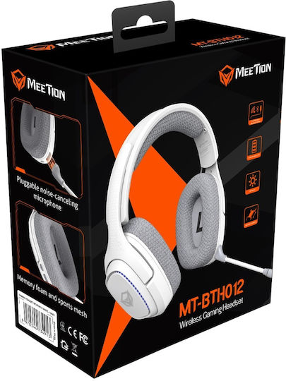 Meetion BTH012 Ασύρματο Over Ear Gaming Headset με σύνδεση Bluetooth / USB Λευκό for PC / PS4 / PS5