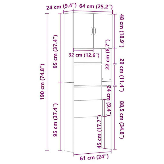 vidaXL Dulap Coloană Pentru Baie De Pardoseală Pentru Mobilier Pentru Baie MxBxÎ Stejar