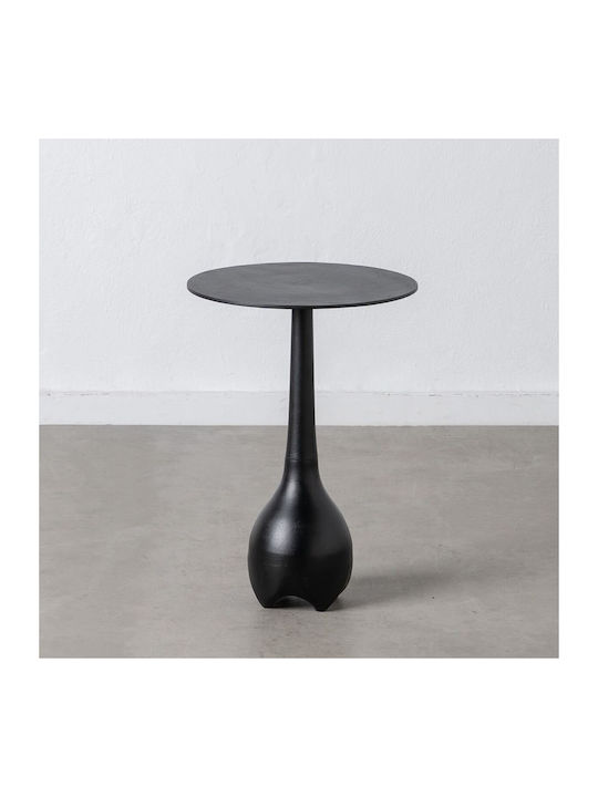 Round Side Table Wooden Black Velvet-Black Metal L40xW40xH58cm.