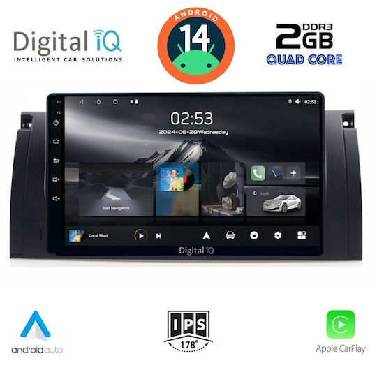 Digital IQ Car Audio System for BMW Series 5 (E39) / X5 (E53) 1997-2005 (Bluetooth/USB/AUX/WiFi/GPS/Apple-Carplay/Android-Auto) with Touch Screen 9"