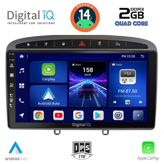 Digital IQ Auto-Audiosystem für Peugeot 308 / RCZ 2007-2012 (Bluetooth/USB/AUX/WiFi/GPS/Apple-Carplay/Android-Auto) mit Touchscreen 9"