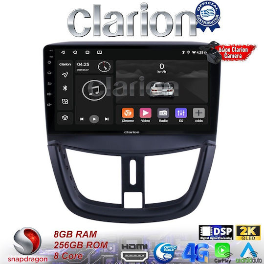 Clarion Car Audio System for Peugeot 207 2007-2013 (Bluetooth/USB/WiFi/GPS/Apple-Carplay/Android-Auto) with Touch Screen 9"